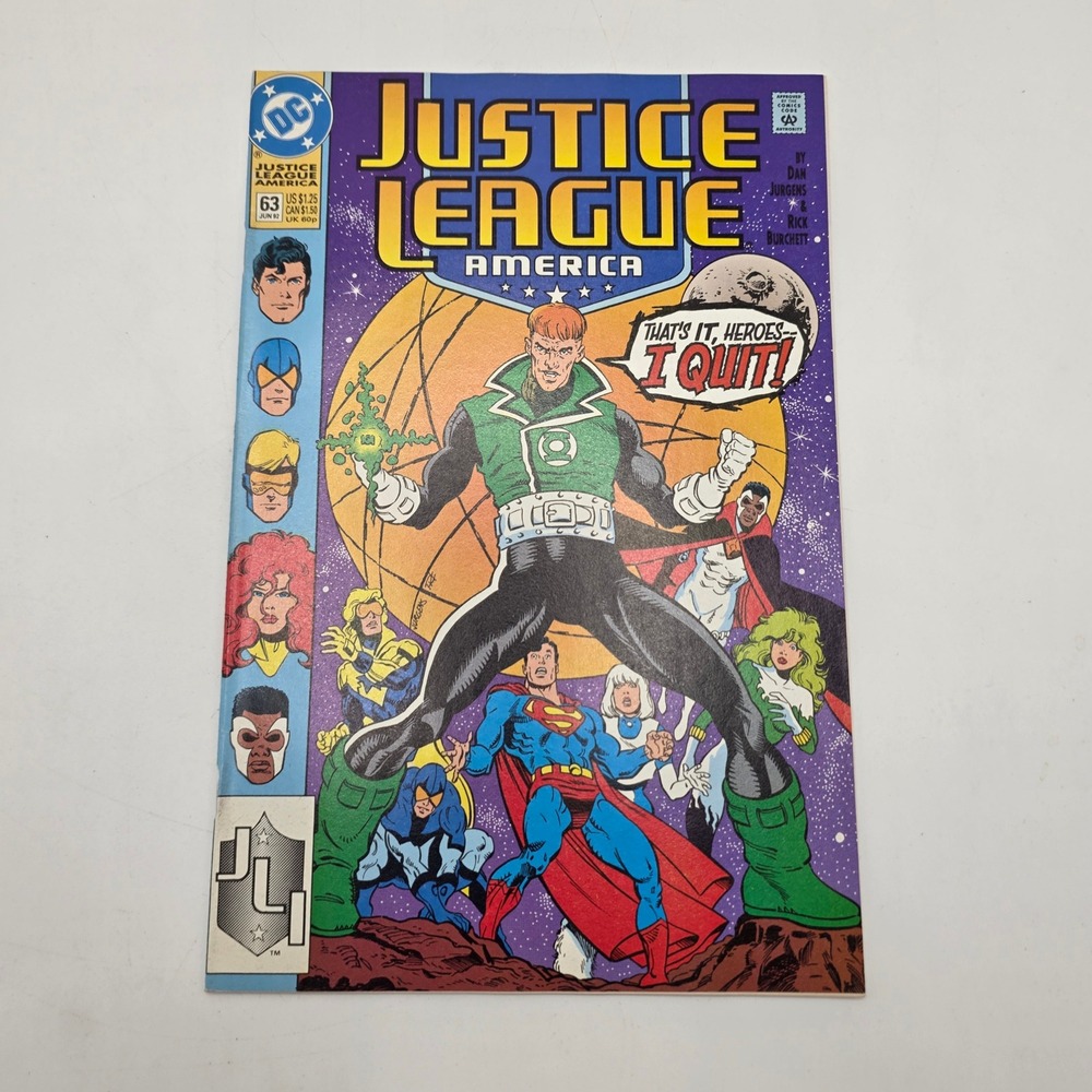DC Justice League America 63 Guy Gardner Quits Green Lantern Jurgens 1992 Comic